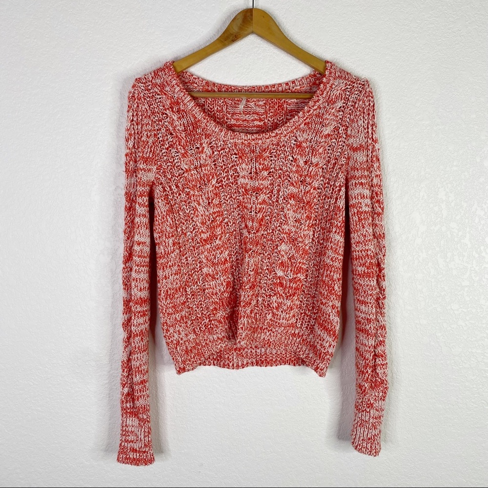 Free People Red & White Knit Pullover Sweater